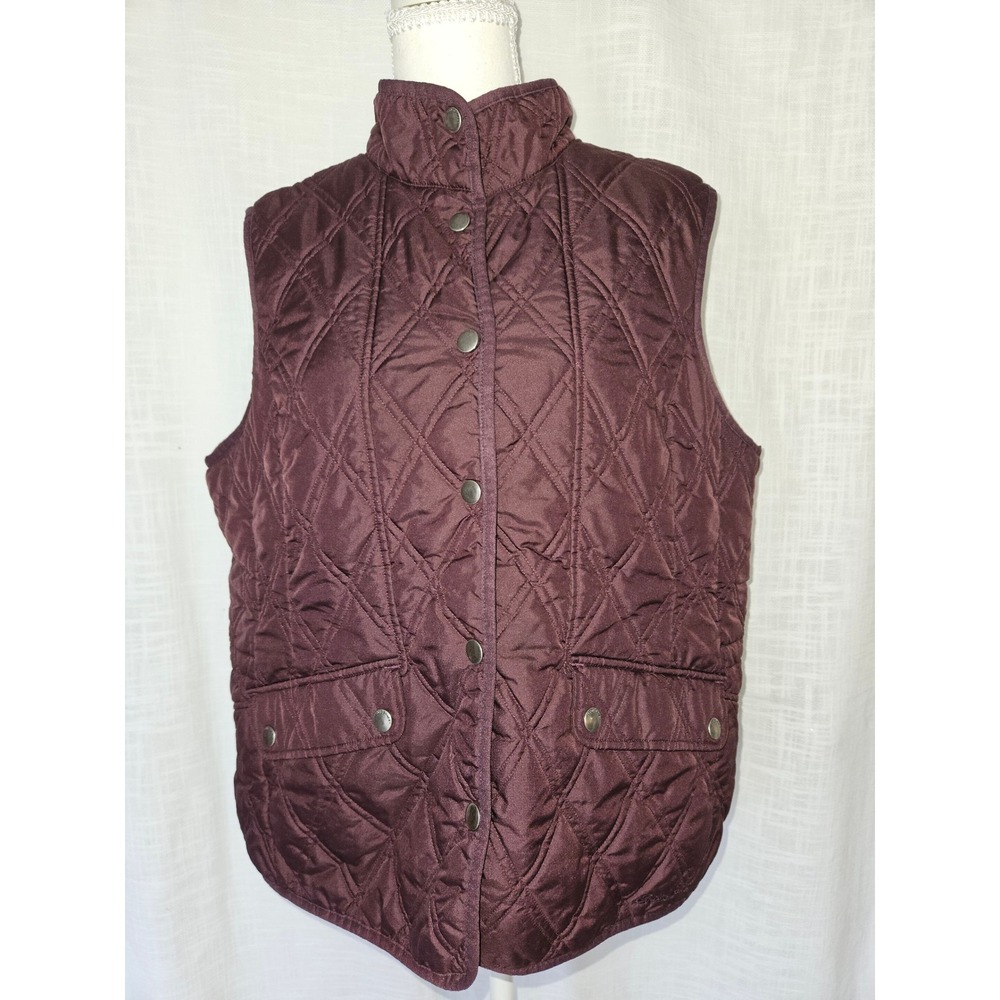 Eddie Bauer Quilted Vest Womens XL Burgundy Snap Front Layering Fall Classic
